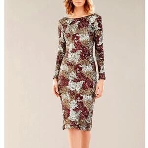 NEW! Dress the Population M Brenna SEQUIN Bodycon Dress Long Sleeve Metallic